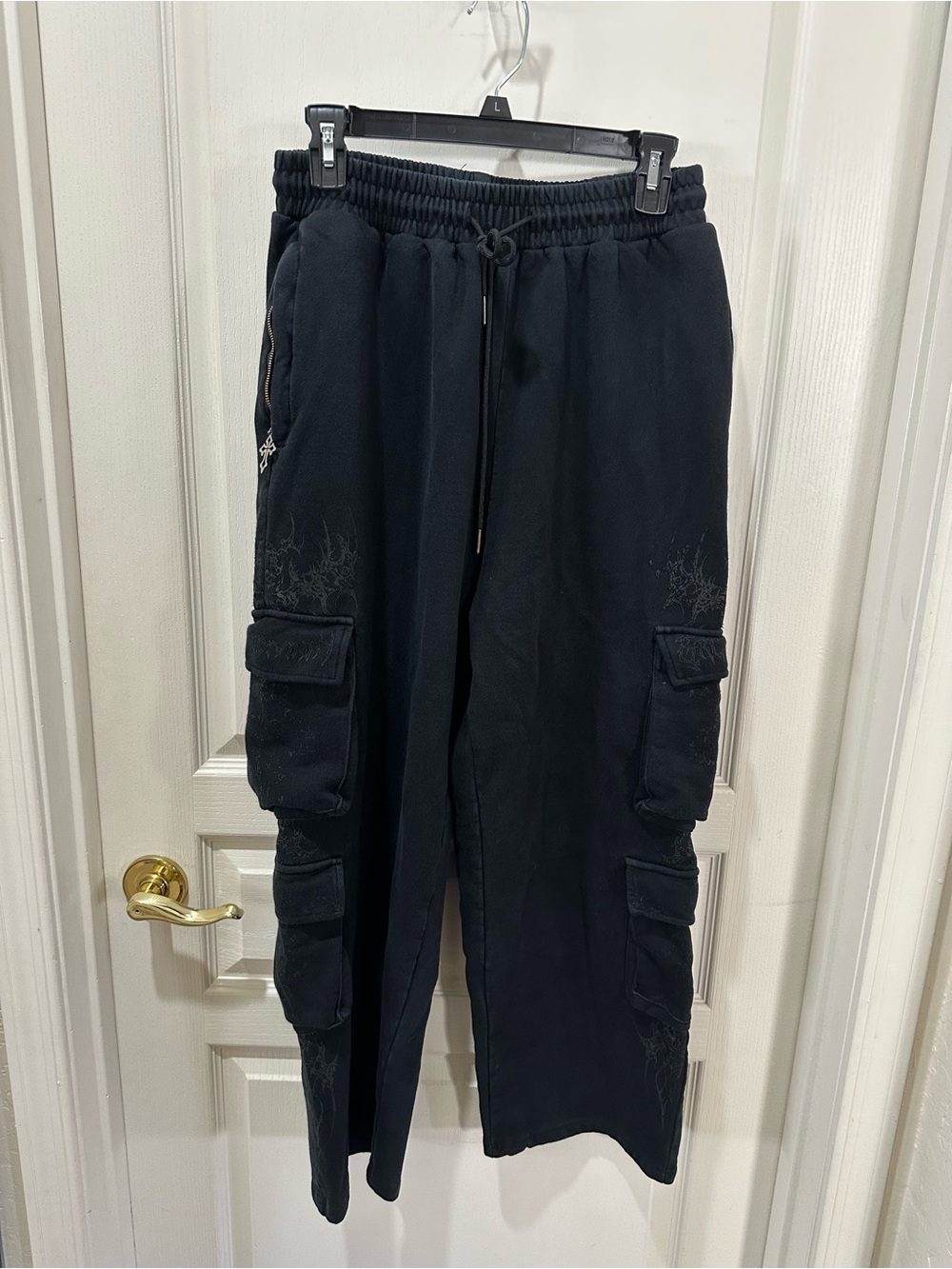 Breathe Divinity Men's Black Cargo Sweatpants with Drawstring Waist